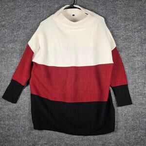 Oversized‎ Colorblock Mock Neck Sweater Small Red Black Cream